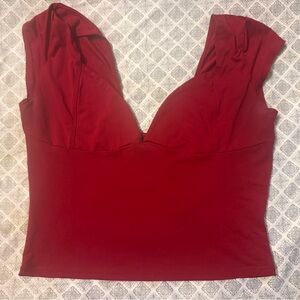 Red Sweetheart Neckline Cap Sleeve Top